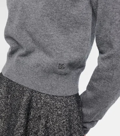 Dolce & Gabbana Knit Cropped Henley Long Sleeve Polo Top In Gray