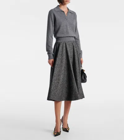 Dolce & Gabbana Knit Cropped Henley Long Sleeve Polo Top In Gray