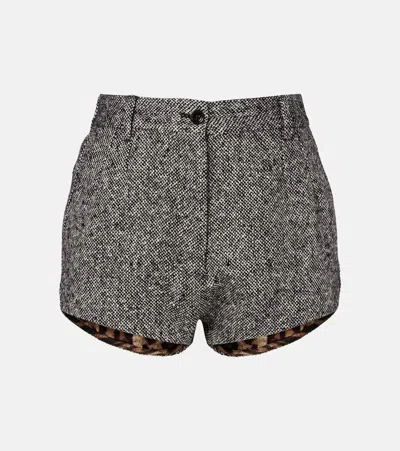 Dolce & Gabbana High Waist Textured Wool Shorts With Pockets In Black