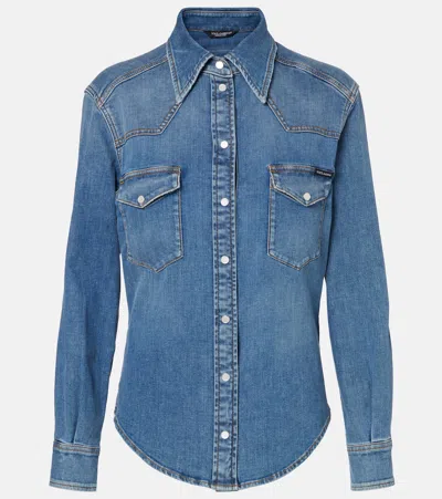 Dolce & Gabbana Denim Cotton Shirt With Chest Pockets In Blue