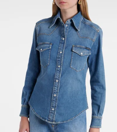 Dolce & Gabbana Denim Cotton Shirt With Chest Pockets In Blue