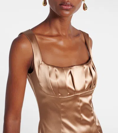 Dolce & Gabbana Silhouette Pleated Sleeveless Square Neckline Dress In Sand