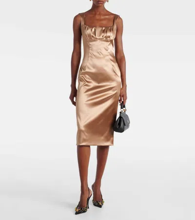 Dolce & Gabbana Silhouette Pleated Sleeveless Square Neckline Dress In Sand