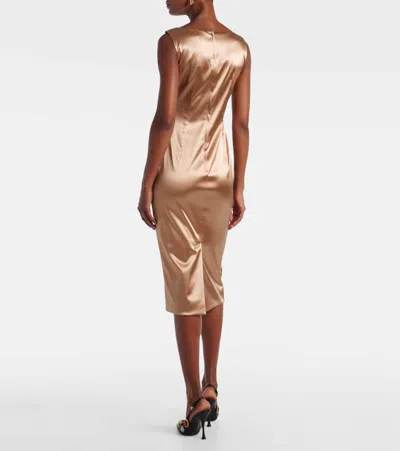 Dolce & Gabbana Silhouette Pleated Sleeveless Square Neckline Dress In Sand