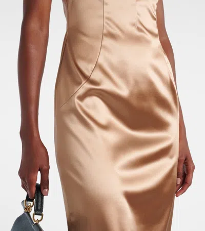 Dolce & Gabbana Silhouette Pleated Sleeveless Square Neckline Dress In Sand