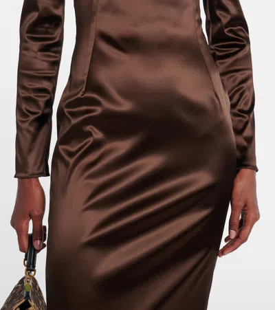 Dolce & Gabbana Stretch Satin Dress In Brown