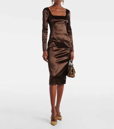 Dolce & Gabbana Stretch Satin Dress In Brown