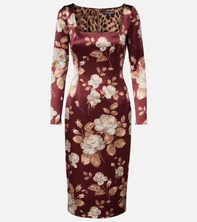 Dolce & Gabbana Dolce&gabbana Burgundy Satin Dress With Floral Print Women In Burgundy