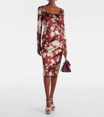Dolce & Gabbana Dolce&gabbana Burgundy Satin Dress With Floral Print Women In Burgundy