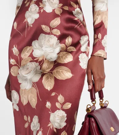 Dolce & Gabbana Dolce&gabbana Burgundy Satin Dress With Floral Print Women In Burgundy