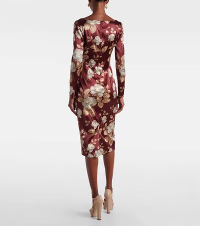 Dolce & Gabbana Dolce&gabbana Burgundy Satin Dress With Floral Print Women In Burgundy