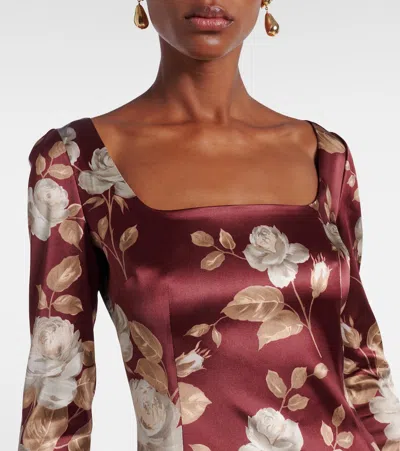 Dolce & Gabbana Dolce&gabbana Burgundy Satin Dress With Floral Print Women In Burgundy