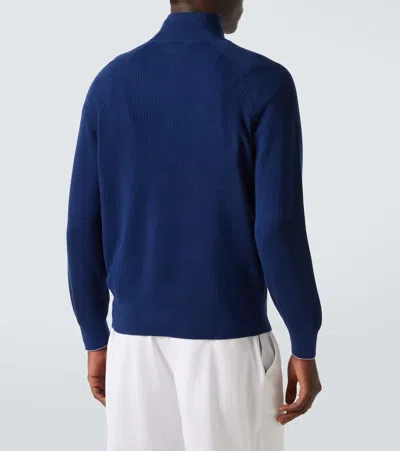 Brunello Cucinelli Blue Cashmere Blend Lightweight Half-zip Sweater