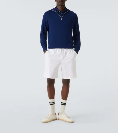 Brunello Cucinelli Blue Cashmere Blend Lightweight Half-zip Sweater