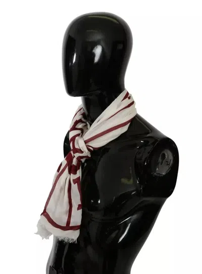 Pre-owned Dolce & Gabbana White Red Printed Wrap Shawl Modal Men's Scarf () In Multi