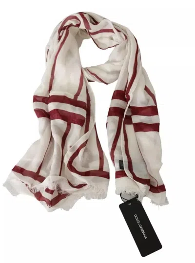 Pre-owned Dolce & Gabbana White Red Printed Wrap Shawl Modal Men's Scarf () In Multi