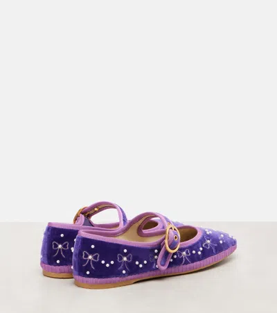 Valentino Endouce Bow Velvet Mary Jane Ballerina Flats In Multi
