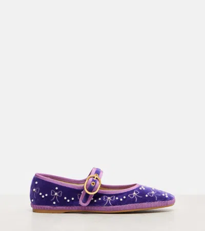Valentino Endouce Bow Velvet Mary Jane Ballerina Flats In Multi