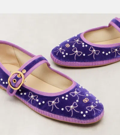 Valentino Endouce Bow Velvet Mary Jane Ballerina Flats In Multi