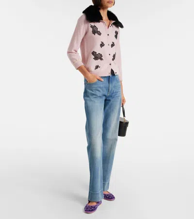 Valentino Endouce Bow Velvet Mary Jane Ballerina Flats In Multi