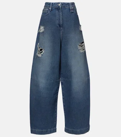 Simone Rocha Distressed High-rise Wide-leg Jeans In Blue