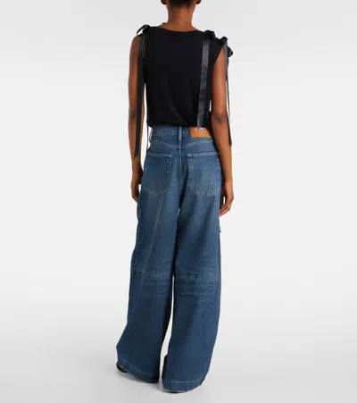 Simone Rocha Distressed High-rise Wide-leg Jeans In Blue