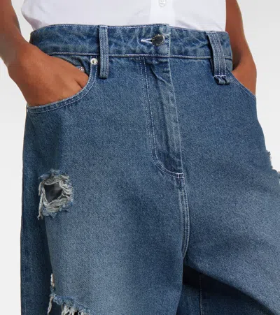 Simone Rocha Distressed High-rise Wide-leg Jeans In Blue
