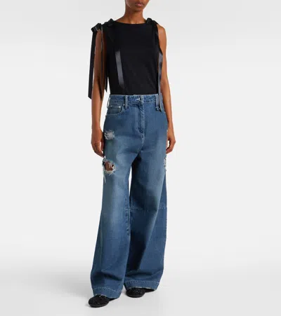 Simone Rocha Distressed High-rise Wide-leg Jeans In Blue