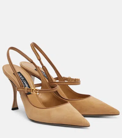 Dolce & Gabbana Suede And Nappa Leather Slingback In Sand