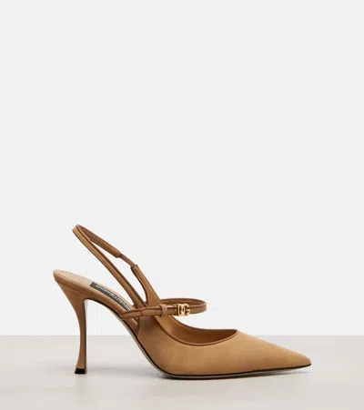 Dolce & Gabbana Suede And Nappa Leather Slingback In Sand