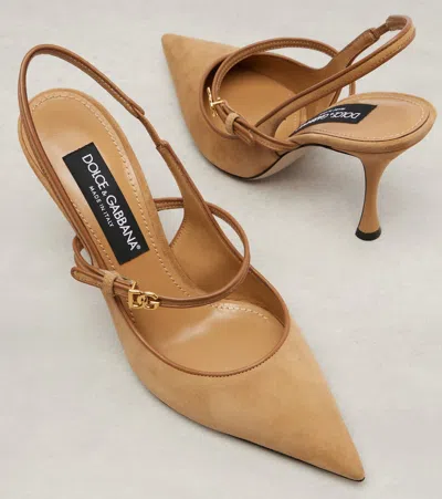 Dolce & Gabbana Suede And Nappa Leather Slingback In Sand