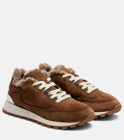 Brunello Cucinelli Suede Sneakers With Rubber Sole Contrast In Nude