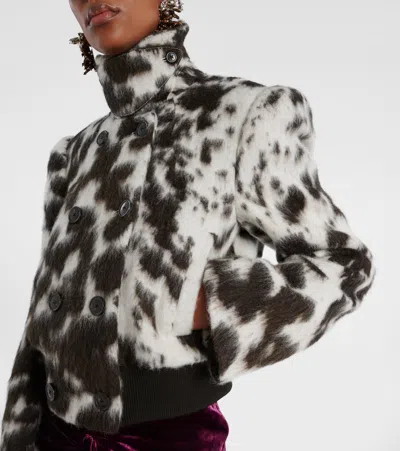 Dries Van Noten Double Breasted Bomber With Cow Pattern In Brown