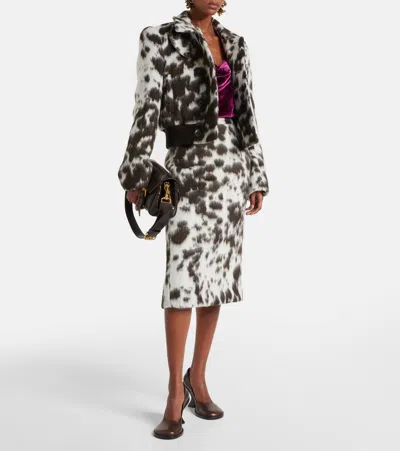 Dries Van Noten Double Breasted Bomber With Cow Pattern In Brown