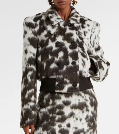 Dries Van Noten Double Breasted Bomber With Cow Pattern In Brown