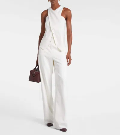 Max Mara Satin Wrap Sleeveless Jacket Buttons In White