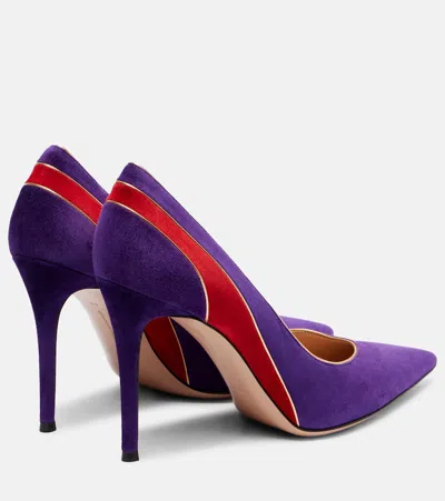Gianvito Rossi Striped Suede Pointed-toe Pumps In Purple