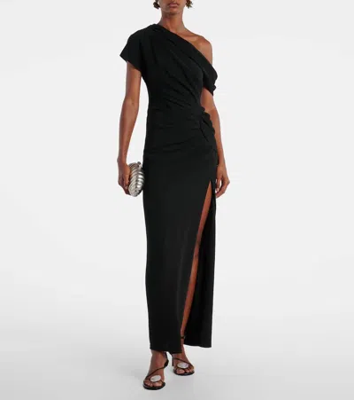 Simkhai Kally One-shoulder Draped Pleated Crepe Gown In Black