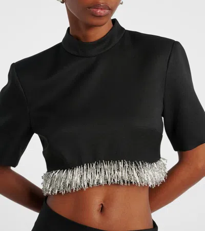 Simkhai Jalen Beaded Short-sleeve Crop Top In Black