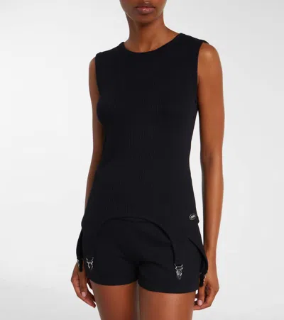 Jean Paul Gaultier Ribbed Cotton Lingerie Garter Top In Animal Print