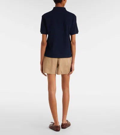 Miu Miu Short Sleeve Cotton Polo Shirt In Blue