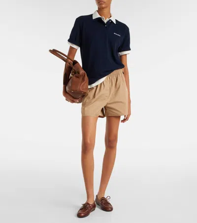 Miu Miu Short Sleeve Cotton Polo Shirt In Blue