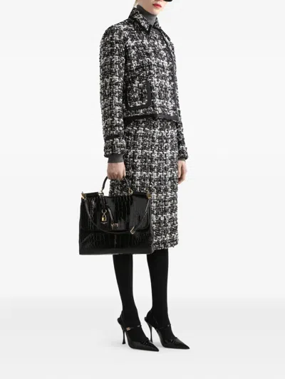 Dolce & Gabbana Cropped Tweed Jacket Front Pockets In Multi