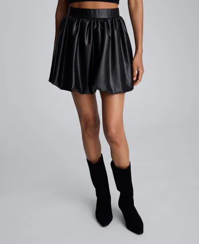 Kenneth Cole Faux Leather Pull On Bubble Mini Skirt In Black