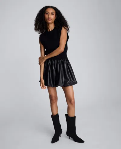Kenneth Cole Faux Leather Pull On Bubble Mini Skirt In Black