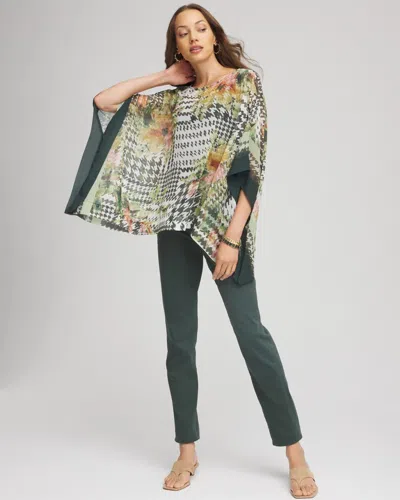 Chico's Printed Crinkle-chiffon Pullover Poncho In Nettle Leaf