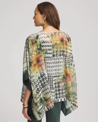 Chico's Printed Crinkle-chiffon Pullover Poncho In Nettle Leaf
