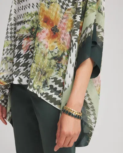 Chico's Printed Crinkle-chiffon Pullover Poncho In Nettle Leaf