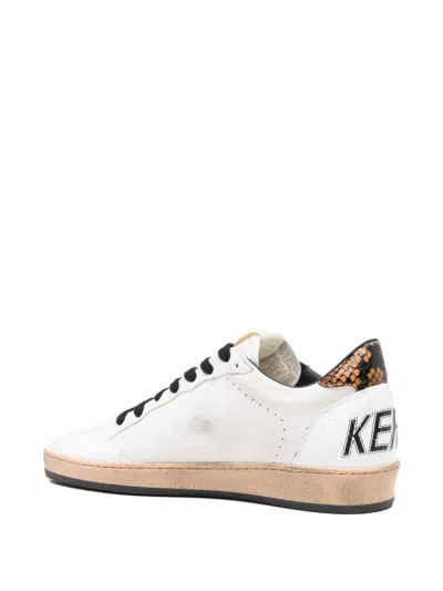 Golden Goose Ball Star Sneakers In White Leather In Brown