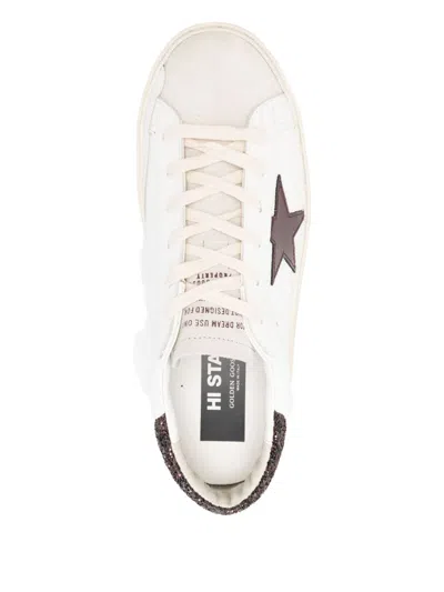 Golden Goose Women's Hi Star In White Nappa With Leather Star And Heel Tab In Brown